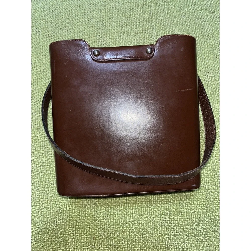 Vintage 60s Leather Purse By Jana , Brass Detail , Mirror - Picture 5 of 10